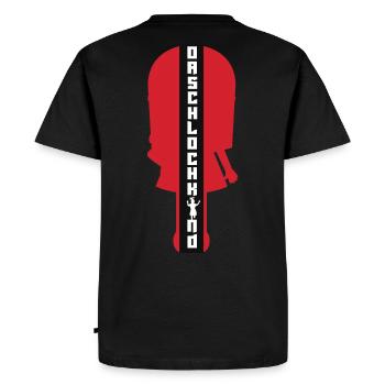 "Orschlochkind" Ultimate Black&Red limited edition - Männer Premium Bio T-Shirt - Schwarz - Hinten - Nico (187cm)