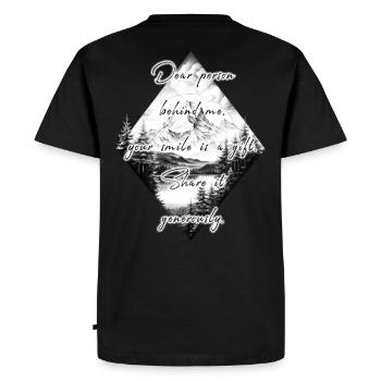 Saying for the person behind you Smile Share - Men's Premium Organic T-Shirt - black - Back - Nico (187cm)
