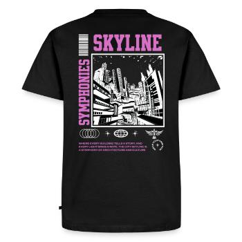 « Skyline Symphonies » Design streetwear - T-shirt Premium bio Homme - noir - Dos - Nico (187cm)
