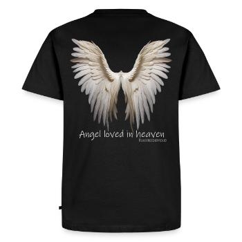 ANGEL LOVED IN HEAVEN White Wings Saying - Men's Premium Organic T-Shirt - black - Back - Nico (187cm)