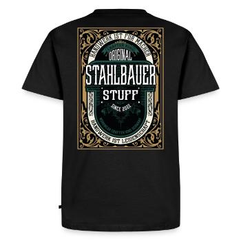 Original Stahlbauer, Robustes Handwerker-Shirt - Männer Premium Bio T-Shirt - Schwarz - Hinten - Nico (187cm)