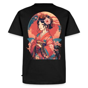 Jeune fille japonaise - T-shirt Premium bio Homme - noir - Dos - Nico (187cm)