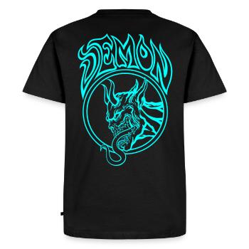 Démon bleu - Illustration d’art au trait infernal - T-shirt Premium bio Homme - noir - Dos - Nico (187cm)