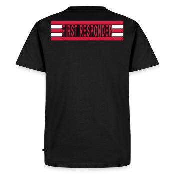 Premiers intervenants symétriques 5 bandes - T-shirt Premium bio Homme - noir - Dos - Nico (187cm)