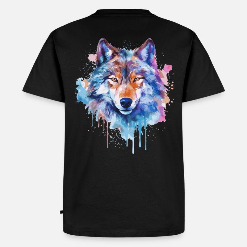 Aquarell Wolf - Männer Premium Bio T-Shirt - Schwarz