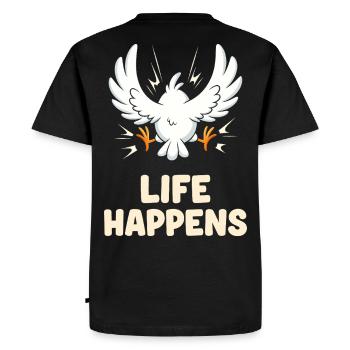 La vie arrive, drôle de dessin animé d'oiseau - T-shirt Premium bio Homme - noir - Dos - Nico (187cm)