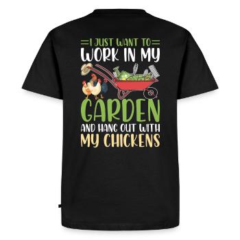 Lustiges Hühner-Design für Gartenliebhaber - Männer Premium Bio T-Shirt - Schwarz - Hinten - Nico (187cm)