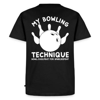 Ma technique de bowling – Drôle de dicton pour les quilleurs - T-shirt Premium bio Homme - noir - Dos - Nico (187cm)