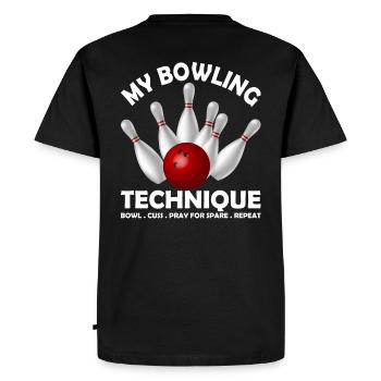 Ma technique de bowling – Drôle de dicton pour les quilleurs - T-shirt Premium bio Homme - noir - Dos - Nico (187cm)
