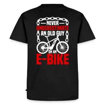 Funny e-bike grandpa riding a bike - Men's Premium Organic T-Shirt - black - Back - Nico (187cm)