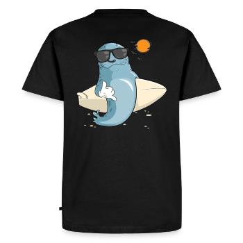 Seal with sunglasses – Cool sea creature in a photo - Men's Premium Organic T-Shirt - black - Back - Nico (187cm)