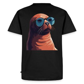 Phoque avec des lunettes de soleil - Créature marine cool sur une photo - T-shirt Premium bio Homme - noir - Dos - Nico (187cm)