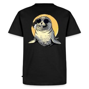 Phoque avec des lunettes de soleil - Créature marine cool sur une photo - T-shirt Premium bio Homme - noir - Dos - Nico (187cm)