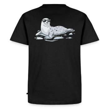 Phoque avec des lunettes de soleil - Créature marine cool sur une photo - T-shirt Premium bio Homme - noir - Dos - Nico (187cm)