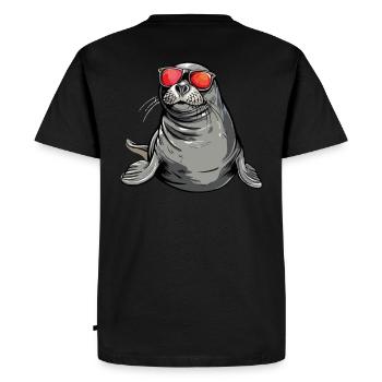Phoque avec des lunettes de soleil - Créature marine cool sur une photo - T-shirt Premium bio Homme - noir - Dos - Nico (187cm)