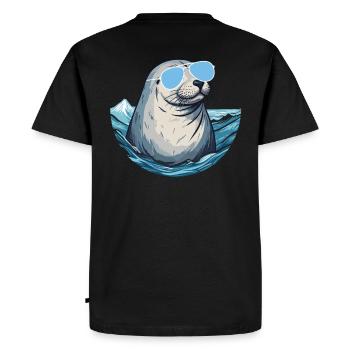 Phoque avec des lunettes de soleil - Créature marine cool sur une photo - T-shirt Premium bio Homme - noir - Dos - Nico (187cm)