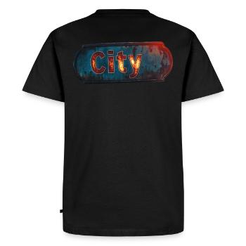Panneau de ville rouillé de la ville avec une sensation vintage - T-shirt Premium bio Homme - noir - Dos - Nico (187cm)