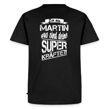 Je suis Martin, quels sont tes super pouvoirs?! - T-shirt Premium bio Homme - noir - Dos - Nico (187cm)