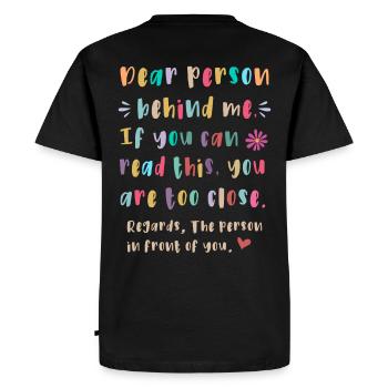 Chère personne derrière moi - T-shirt Premium bio Homme - noir - Dos - Nico (187cm)