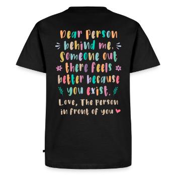 Chère personne derrière moi, Quelqu’un là-bas se sent - T-shirt Premium bio Homme - noir - Dos - Nico (187cm)