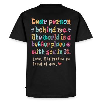 Dear person behind me - Men's Premium Organic T-Shirt - black - Back - Nico (187cm)