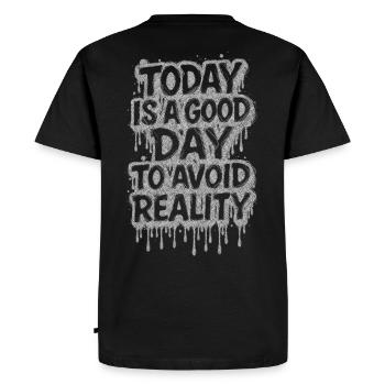 Aujourd’hui est un bon jour, évitez la réalité - T-shirt Premium bio Homme - noir - Dos - Nico (187cm)