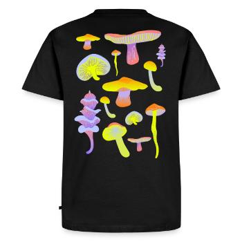 Palette néon de champignons tropicaux - T-shirt Premium bio Homme - noir - Dos - Nico (187cm)