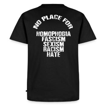 No Place for Homophobia Fascism Sexism Racism Hate - Männer Premium Bio T-Shirt - Schwarz - Hinten - Nico (187cm)
