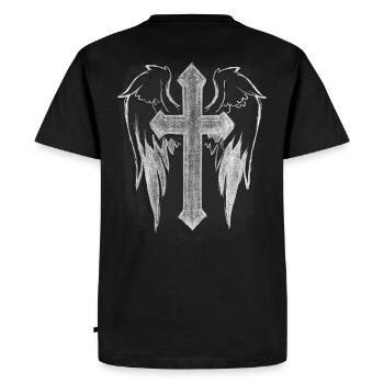Angel wing cross - Men's Premium Organic T-Shirt - black - Back - Nico (187cm)