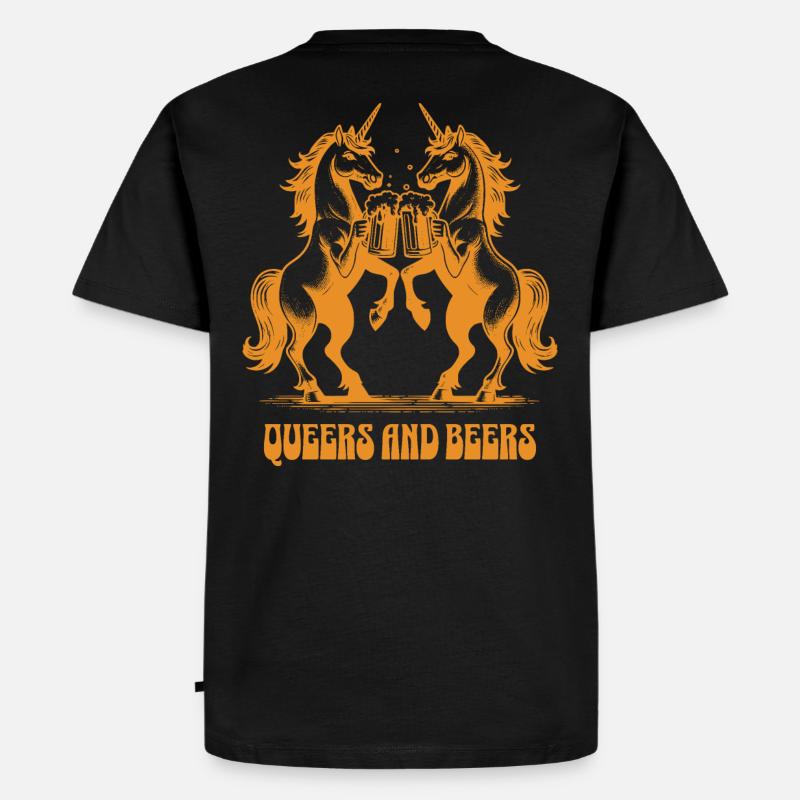 LGBTQ+, Queers, Einhörner und Bier Backprint - Männer Premium Bio T-Shirt - Schwarz