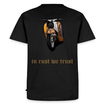 Schwalbe Tuning (yellow / rust) // Illustration - Men's Premium Organic T-Shirt - black - Back - Nico (187cm)