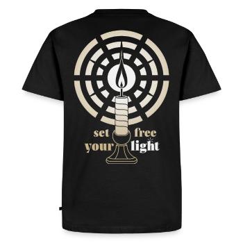 Golden Glow – Bougie Art déco minimaliste - T-shirt Premium bio Homme - noir - Dos - Nico (187cm)