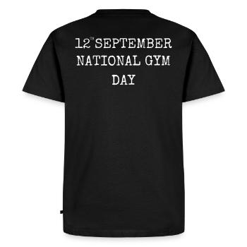 NATIONAL GYM DAY. GYM QUOTE - Men's Premium Organic T-Shirt - black - Back - Nico (187cm)