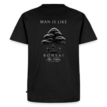 Man is like a Bonsai Old Valuable - Men's Premium Organic T-Shirt - black - Back - Nico (187cm)