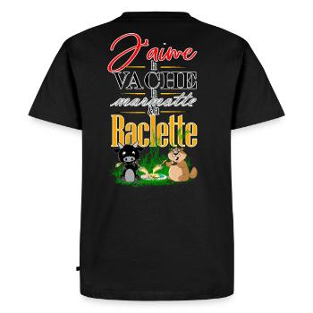 Vache d'herens, marmotte et raclette - T-shirt Premium bio Homme - noir - Dos - Nico (187cm)