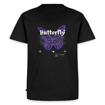 T-Shirt Butterfly Backprint - Männer Premium Bio T-Shirt - Schwarz - Hinten - Nico (187cm)