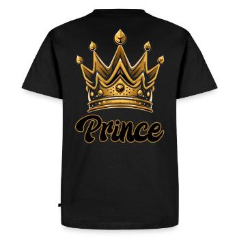 MOTIF PRINCE AVEC GRANDE COURONNE DORÉE - T-shirt Premium bio Homme - noir - Dos - Nico (187cm)