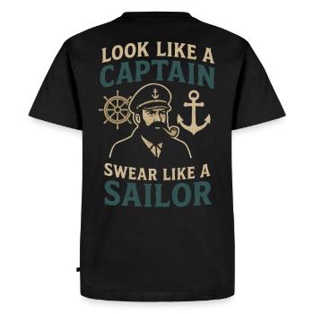 Look like a Captain, Swear like a Sailor saying - Men's Premium Organic T-Shirt - black - Back - Nico (187cm)