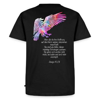 Adler mit Text - Männer Premium Bio T-Shirt - Schwarz - Hinten - Nico (187cm)