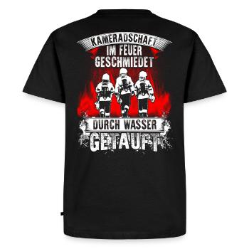 Feuerwehr - Kameradschaft - Männer Premium Bio T-Shirt - Schwarz - Hinten - Nico (187cm)