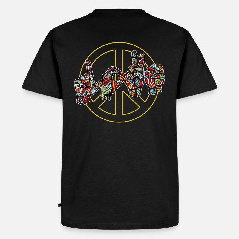 Love Peace - mit Gebärdensprache BACKPRINT - Männer Premium Bio T-Shirt - Schwarz