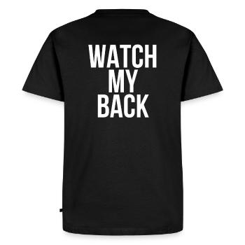 Watch My Back - Halte mir den Rücken frei - Männer Premium Bio T-Shirt - Schwarz - Hinten - Nico (187cm)
