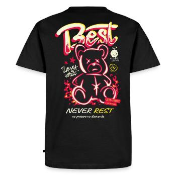 Best Never Rest Neon Teddy - Men's Premium Organic T-Shirt - black - Back - Nico (187cm)