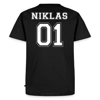 Niklas 01 - White Edition - Men's Premium Organic T-Shirt - black - Back - Nico (187cm)