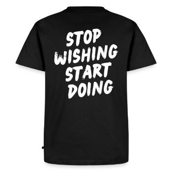Arrêter de souhaiter, commencer à faire - Motivation - T-shirt Premium bio Homme - noir - Dos - Nico (187cm)
