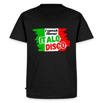 I speak fluently Italo Disco shirt - Men's Premium Organic T-Shirt - black - Back - Nico (187cm)