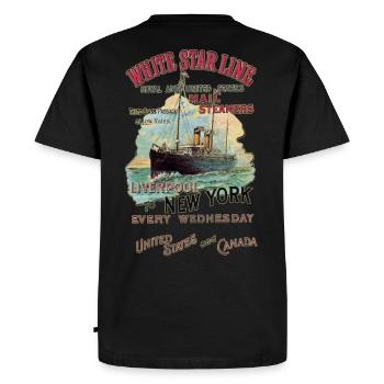 WHITE STAR LINE NEW YORK CREATION LOUIS RUNEMBERG - Men's Premium Organic T-Shirt - black - Back - Nico (187cm)