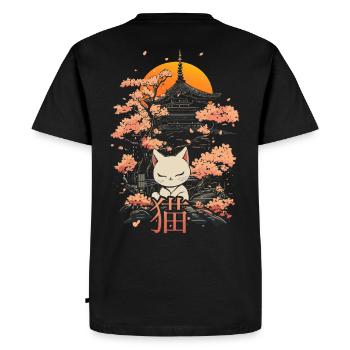 Neko - Chat japonais et sakura - T-shirt Premium bio Homme - noir - Dos - Nico (187cm)