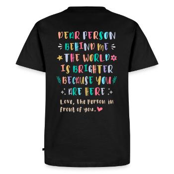 Le monde est plus beau parce que vous êtes ici - T-shirt Premium bio Homme - noir - Dos - Nico (187cm)