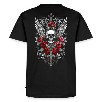 Crâne Ailé Gothique avec Roses Rouges - T-shirt Premium bio Homme - noir - Dos - Nico (187cm)